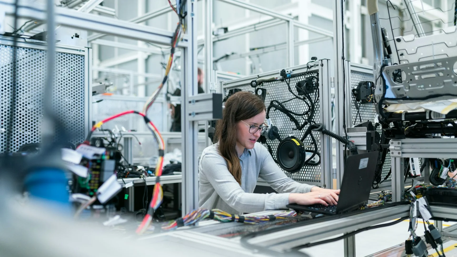 Manufacturing production floor with racking systems